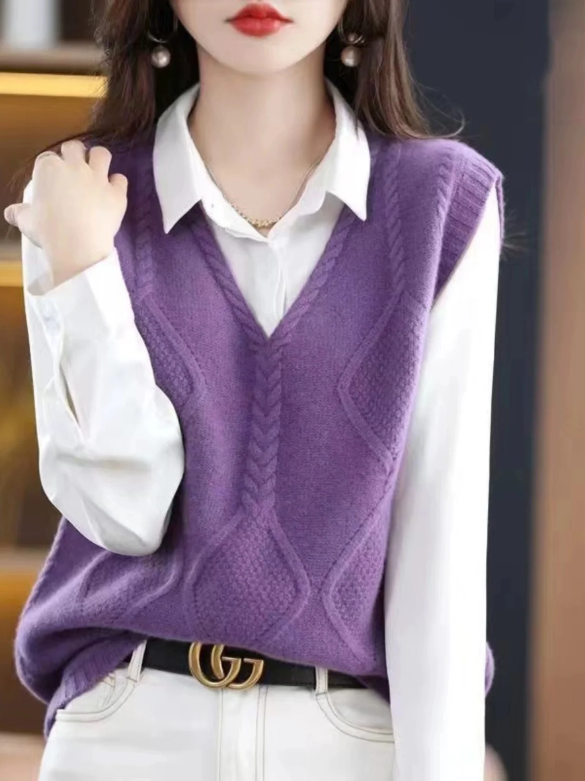 Women's Knitted Vest Top Bottoming Sweater Autumn Winter Outerwear V-Neck Warm Loose Fit  Color Fashion Commute Style