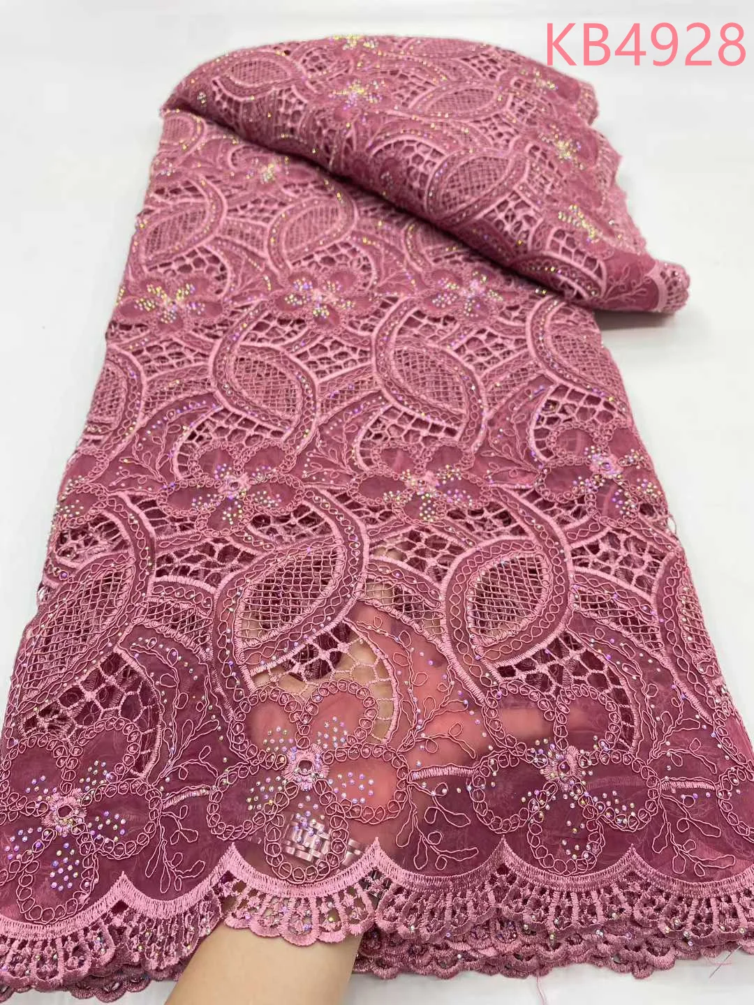 

African Guipure Cord Lace Fabric With Sequence 2026 High Quality French Mesh Nigerian Lace Fabric Cotton For Wedding Material