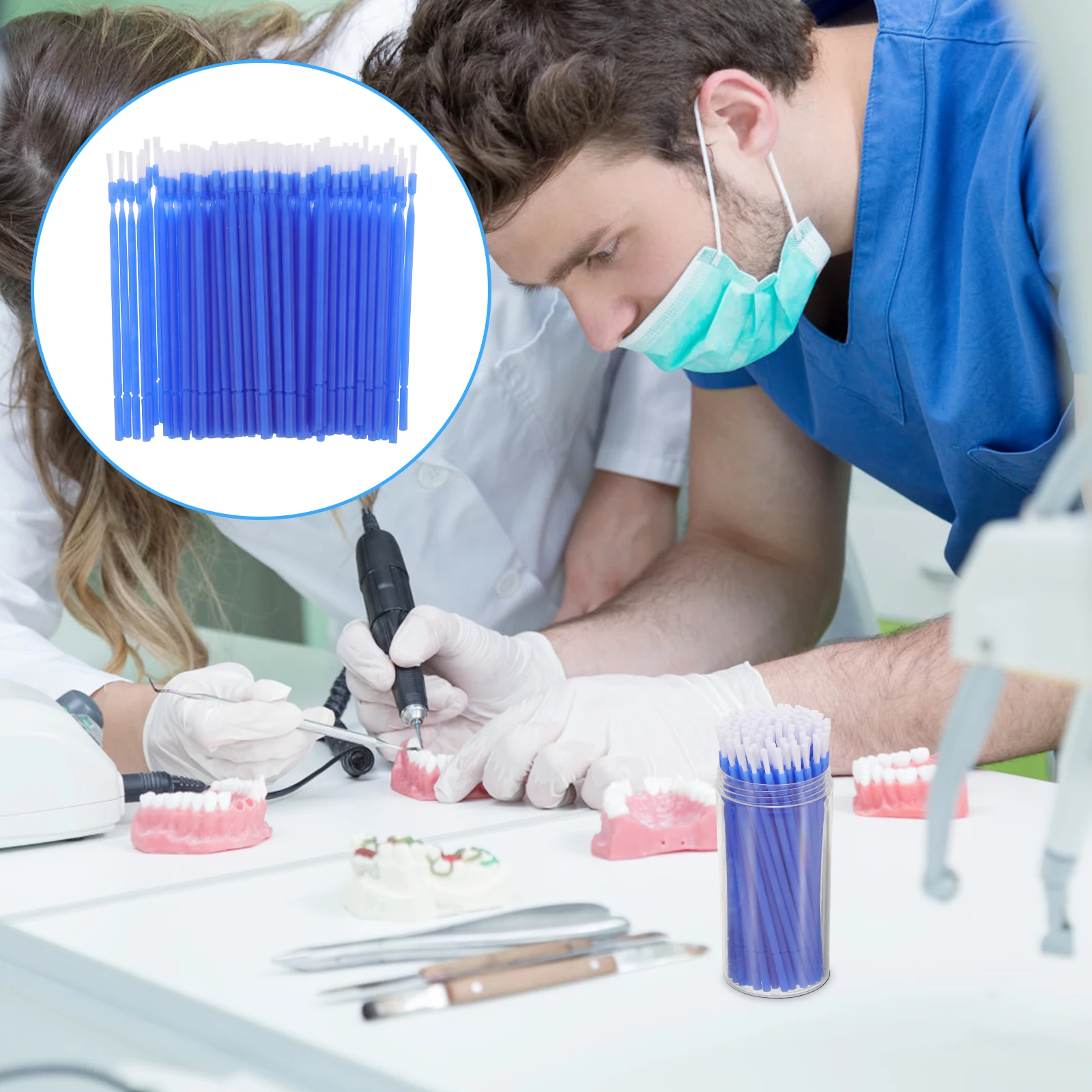 

100 pcs Dental Fluoride Applicator Brush Disposable Blue Picks Teeth Treatment Oral Care Travel Micro Toothbrush Dental Cleaning