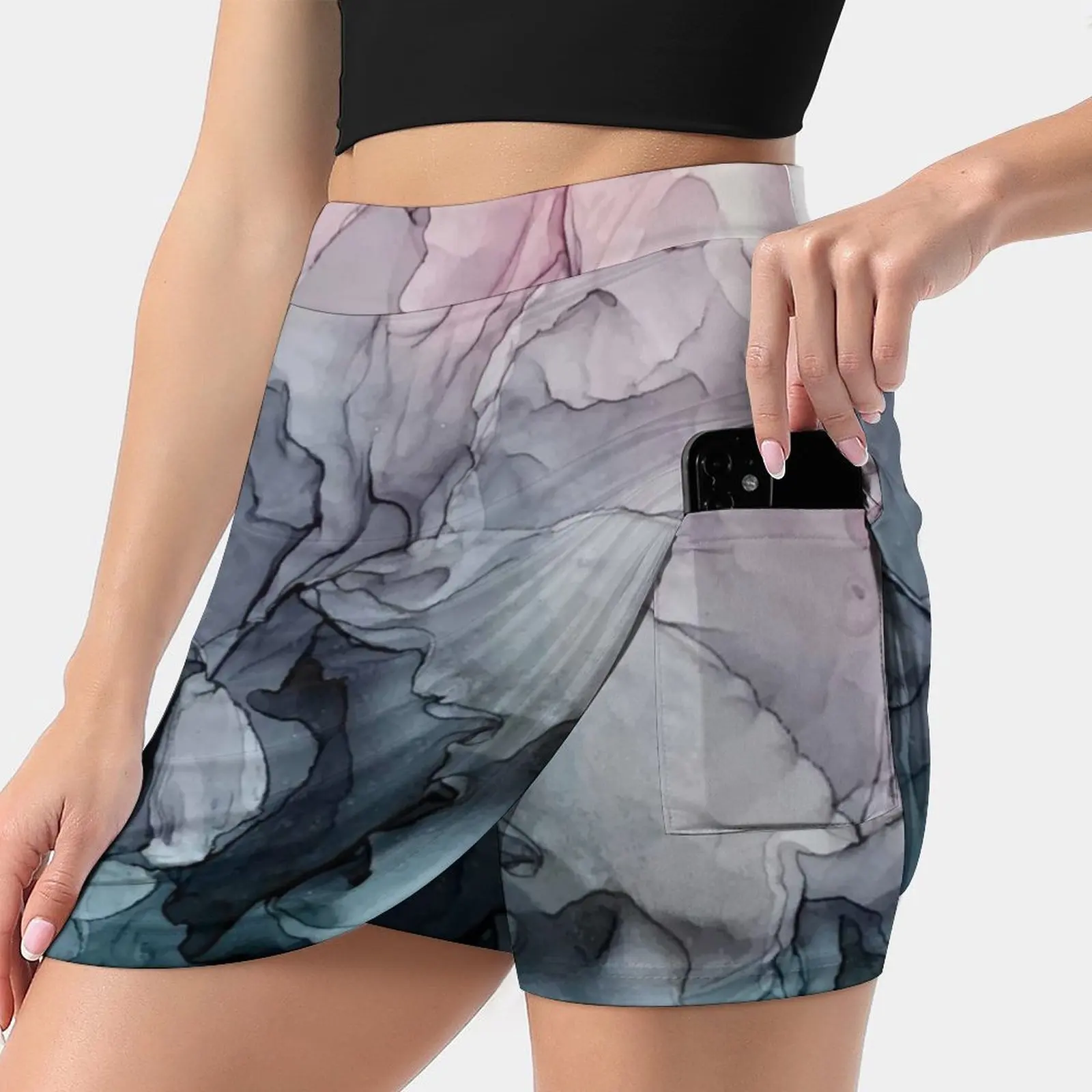 Blush And Payne'S Grey Flowing Abstract Painting Women's skirt With Hide Pocket Tennis Skirt Golf Skirts Badminton Skirts