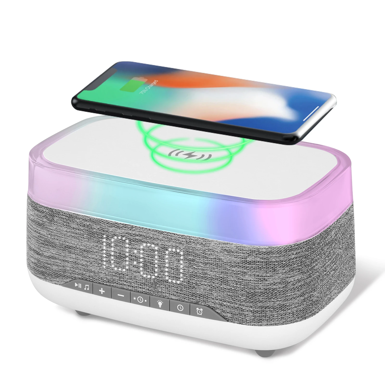 Bluetooth Alarm Clock Radio Digital Alarm Clock with Multifunctional Qi Wireless Charger Bluetooth 5.0 Speaker with USB Charging