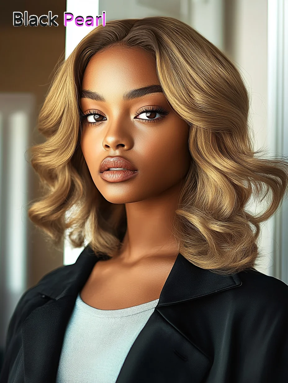 شعر مستعار بوب أساسي قصير مموج للجسم من بوس بيب، جذور الظل الأشقر العسلي، خالي من القسوة، مقاوم للعرق لأسبوع العمل #1