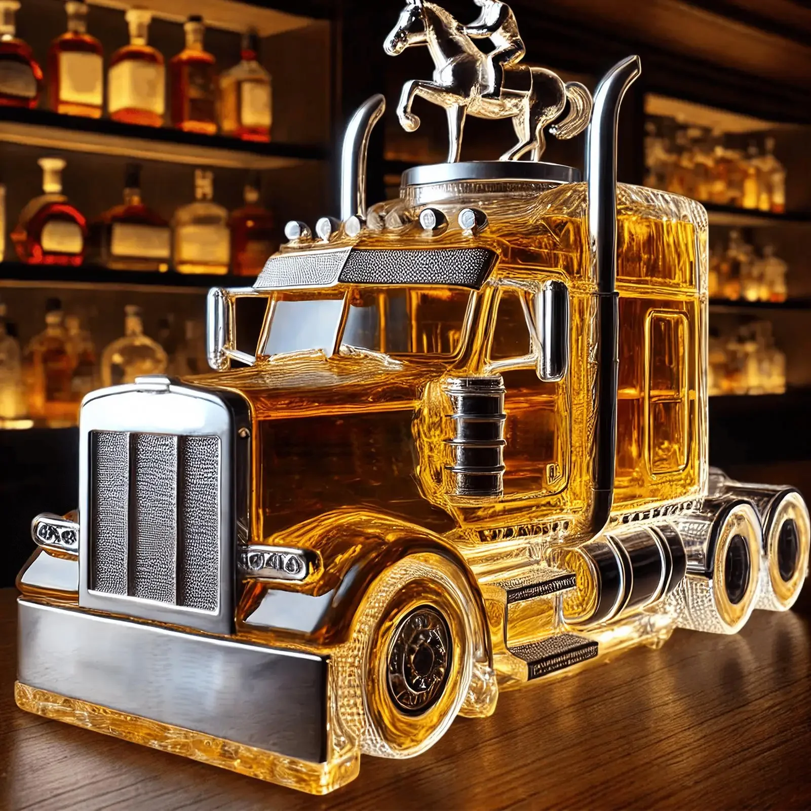 Car Glass Wine Bottle Half Truck Whiskey Decanter 375ml Decorative Decanter with Interesting Stopper for Beer Liquor Champagne