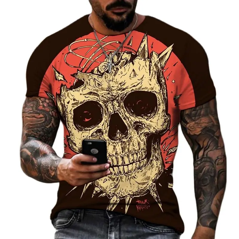 Skulls T-shirts For Mens Tshirt 3d Horror Graphic Hip Hop Men's Short Sleeve Strange Things Oversized Top Male Clothing Camiseta