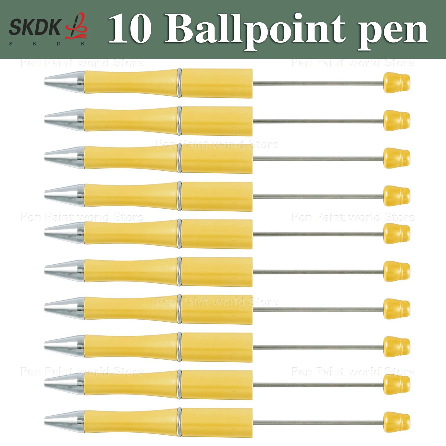 

10Pcs DIY Plastic Yellow Bead Ballpoint Pen – Fun Bead Pen Gift for School, Office, Journals & Craft Projects