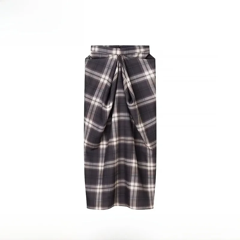 

EVEA New Women's Faionable Plaid Skirt Autumn Casual Versatile Polyester Fiber mid Waist H-ape Loose Fit Skirt
