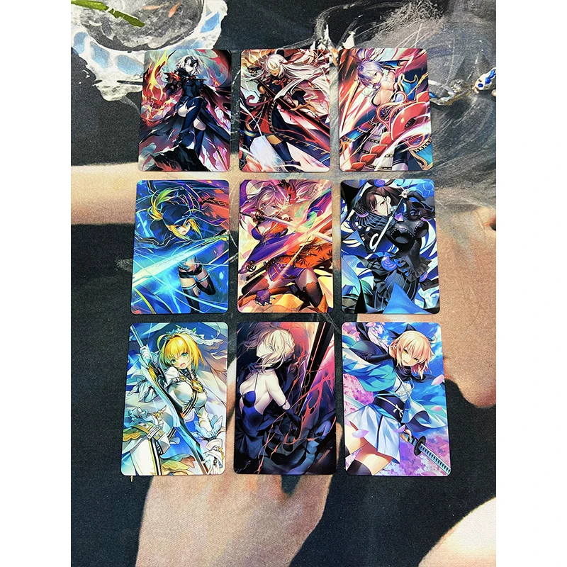 9pcs/set Fate/Grand Order Board game card Kids toys Saber Anime characters Homemade Bronzing collection card Christmas gift