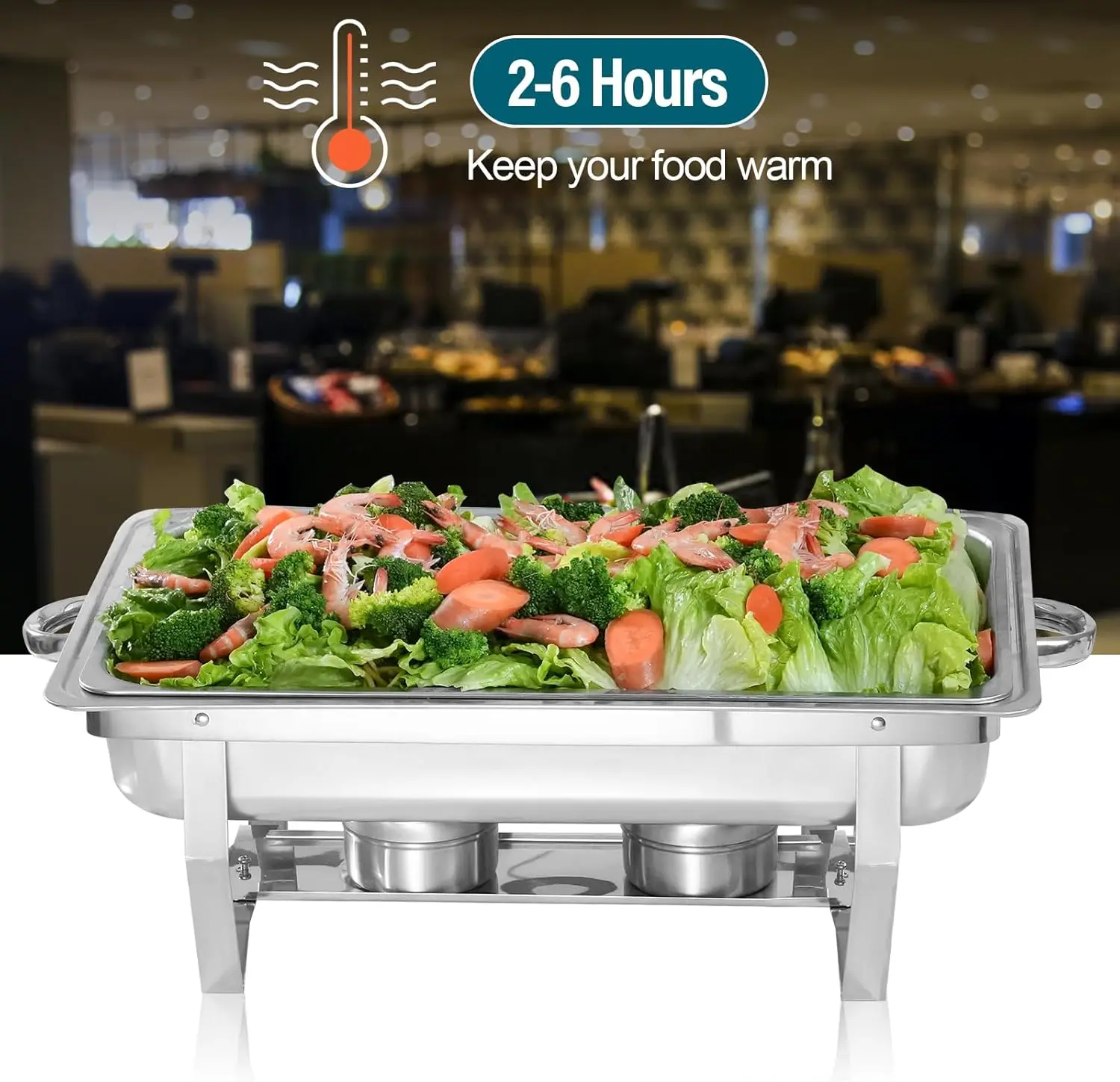 10 Pack Chafing Dish Buffet Set, Stainless Steel Catering Food Warmer For Banquet, Parties, Wedding (6 Packs 8Qt 1/2 Pan + 4