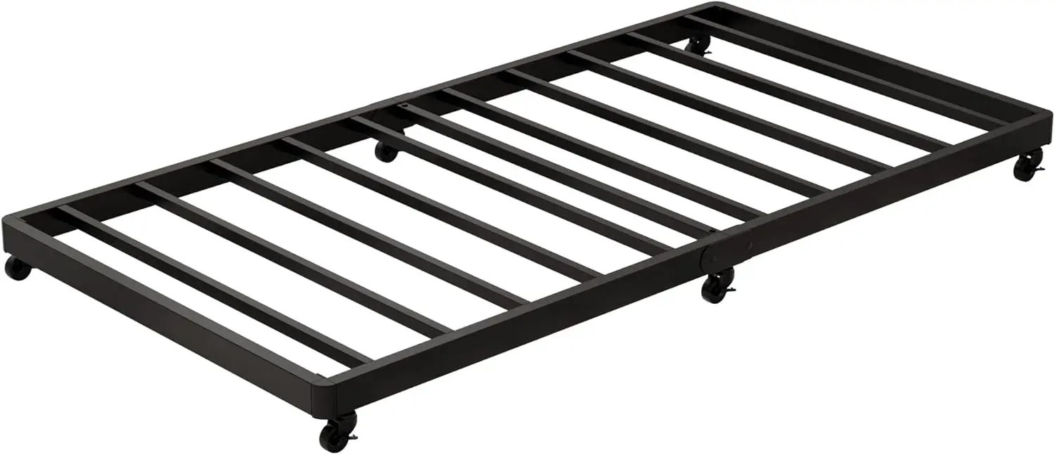 

Trundle Bed Twin with 6 Lockable Casters, Roll Out Twin Trundle Bed Frame with Steel Slats, Easy Assembly, Noise-Free De
