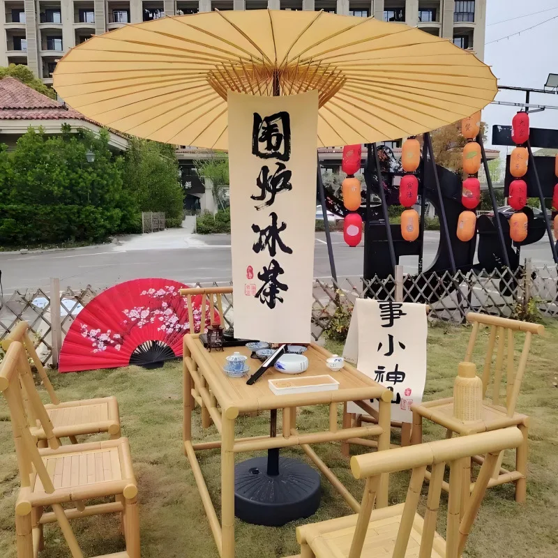 

Aluminum alloy imitation bamboo tables and chairs New Chinese-style courtyard fireplace tea outdoor park retro garden small