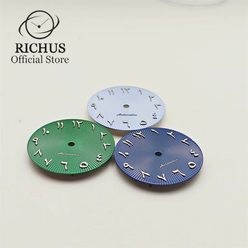 RICHUS 29mm black blue green silver watch dial luminous fit NH35 NH36 ETA2824 2836 Miyota8215 DG2813 3804 movement