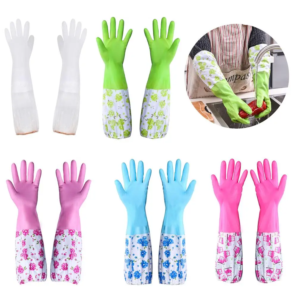 Waterproof And Warm Rubber Gloves Kitchen Washing Dishes Gloves Housework Gloves Women’s Cleaning W1W6