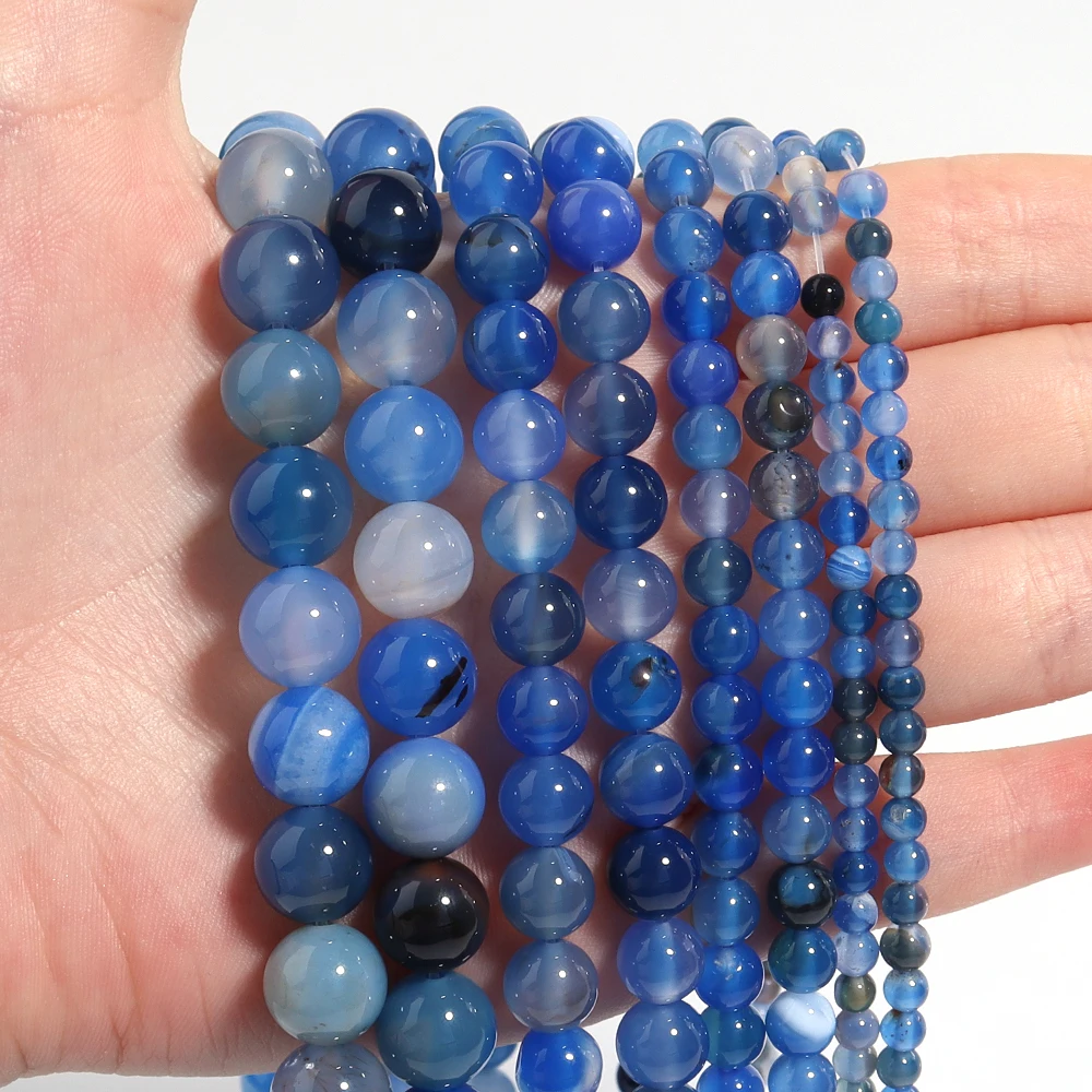 1 Strang Königsblaue Achatperlen 4/6/8/10 mm, runde Abstandsperlen aus Naturstein für die Schmuckherstellung, DIY-Charms, Armbandzubehör