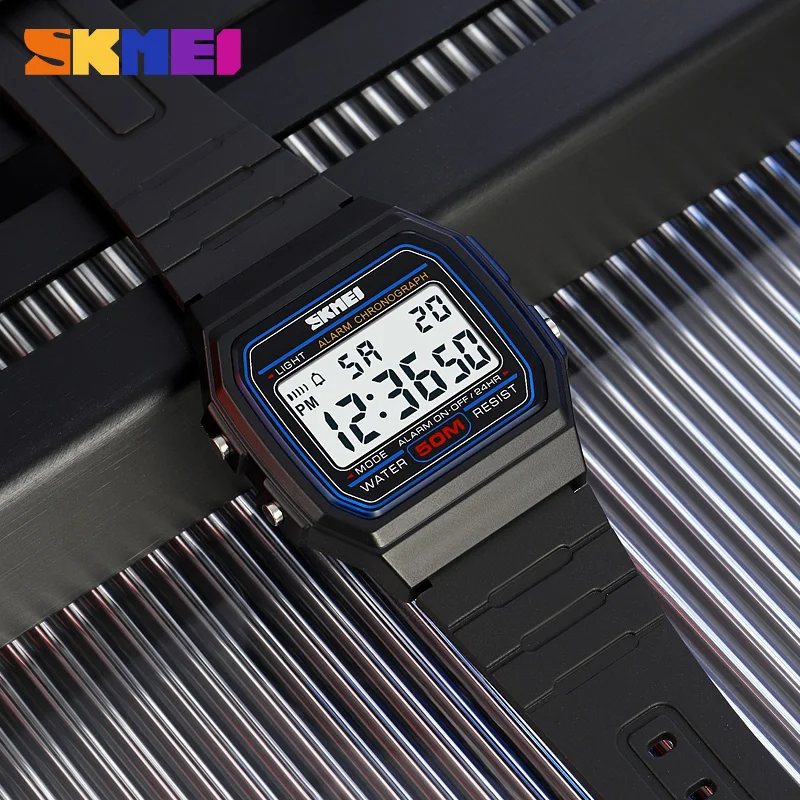 SKMEI 2042 موضة العلامة التجارية ساعة إلكترونية للرجال الرياضة في الهواء الطلق متعددة الوظائف مقاوم للماء التقويم مضيئة الساعات الرقمية للرجل