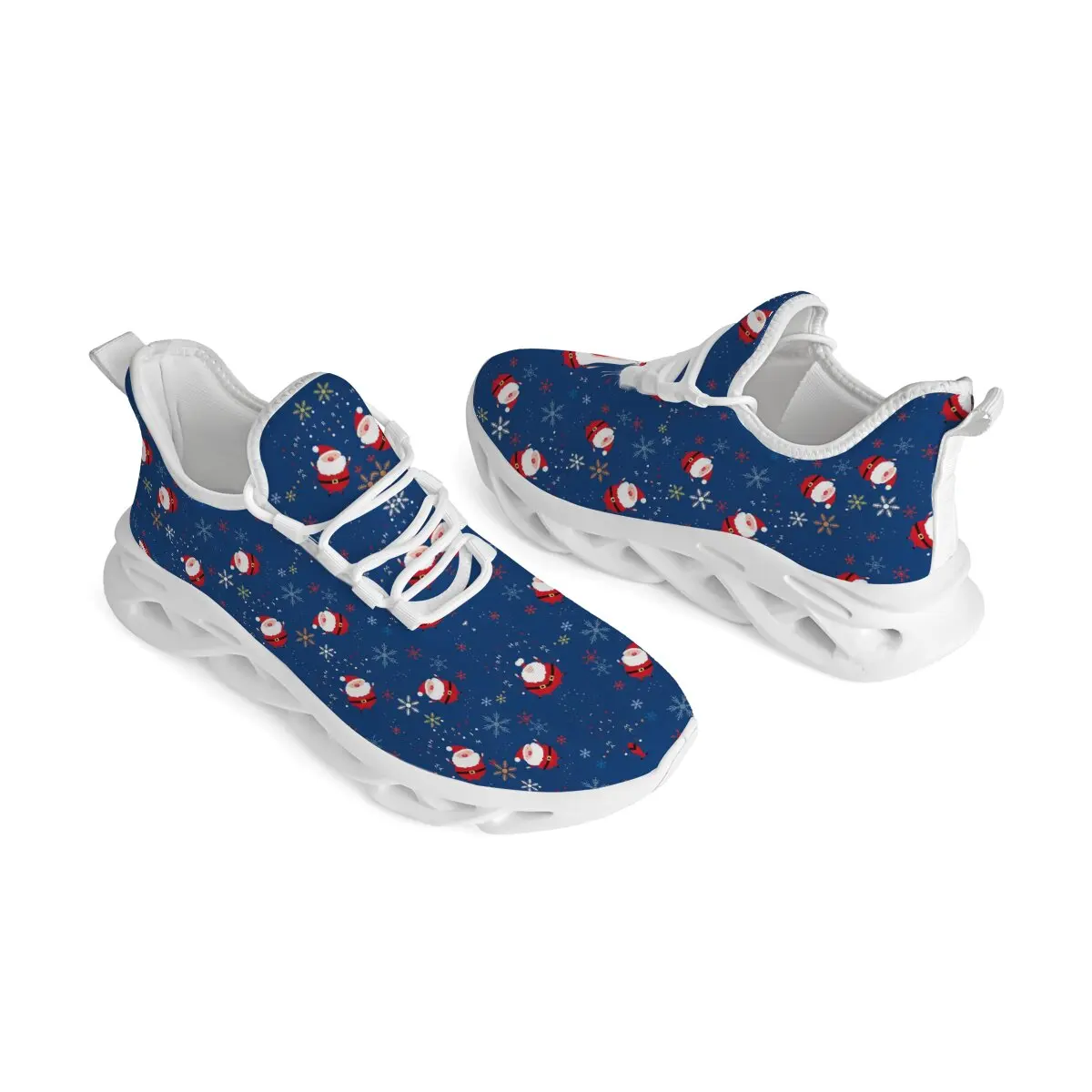 Повседневная теннисная обувь для женщин, темно-синие кроссовки с принтом Санта-Клауса и снежинки, нескользящие удобные кроссовки для бега