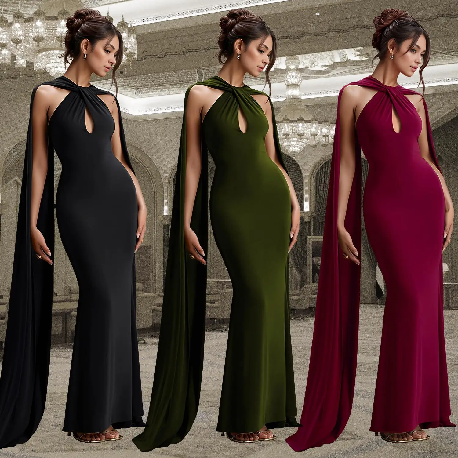 

Elegant Casual Pure Color Long Dress with Sash Fashionable Women's Dress Charming Gown Voluminous Skirt Three-acetate Fiber