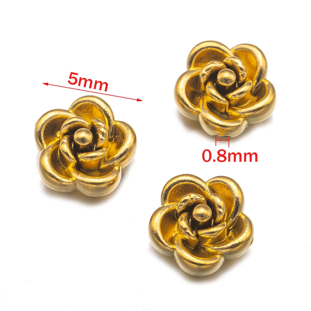 Stainless Steel Gold Rose Spacer Beads, 10pcs