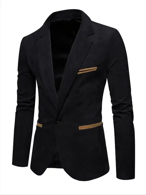 Men's Corduroy Blazer Jacket Medium Thick Business Suit Spring & Fall Season Fitted Design Woven Fabric Style 2