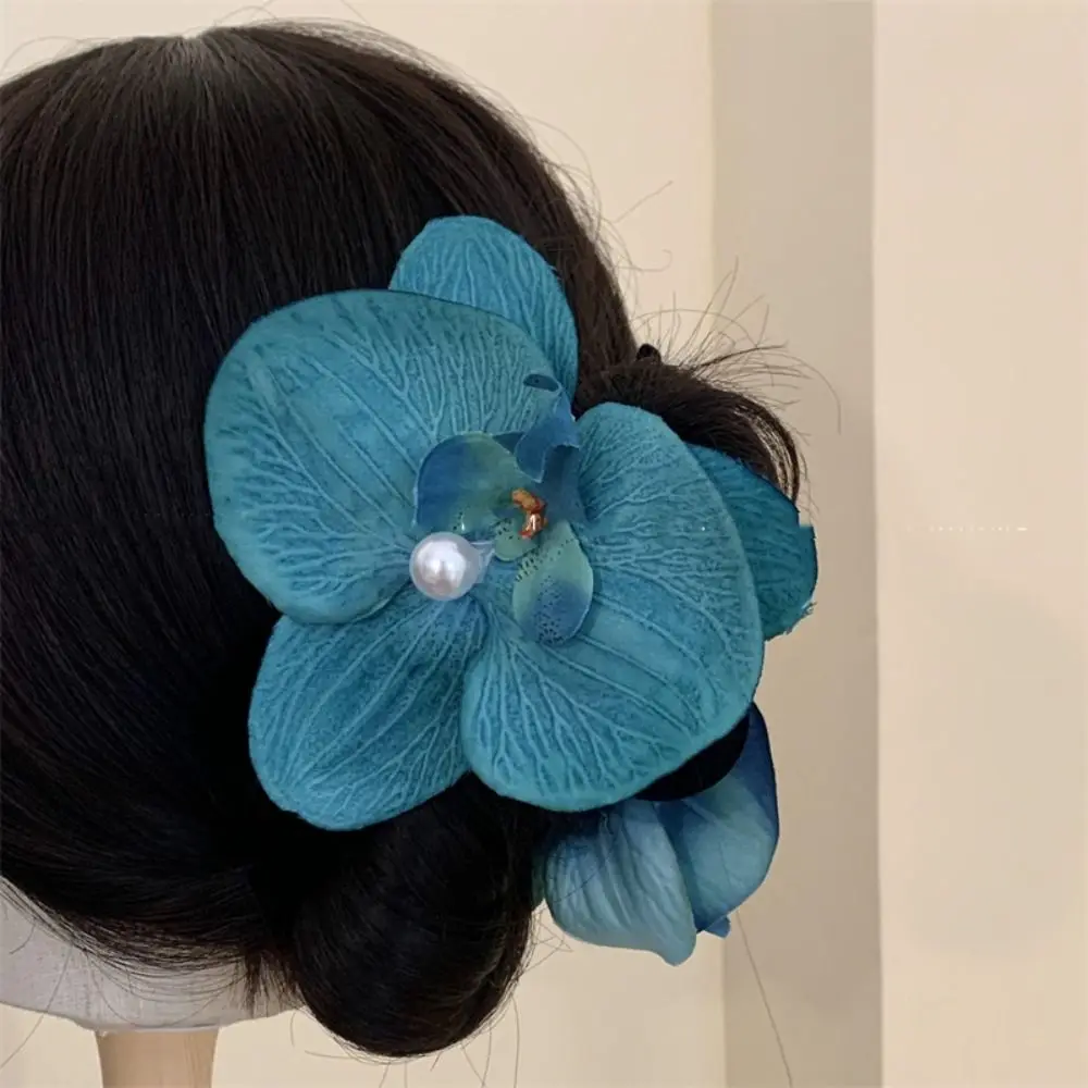 Pearl Flower Hair Claw Creative Butterfly Orchid Cloth Orchid Hair Clip Korean Style Headwear Headdress Large Shark Clip Girl