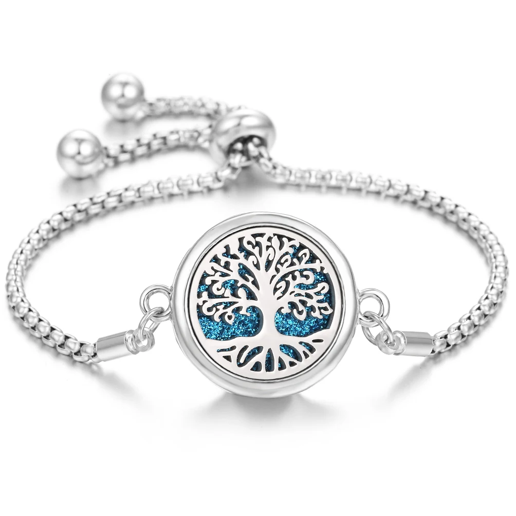 Tree of Life Aromatherapy Diffuser Bracelet Women Stainless Steel Locket Bracelets Aroma Perfume Essential Oil Diffuser Bracelet