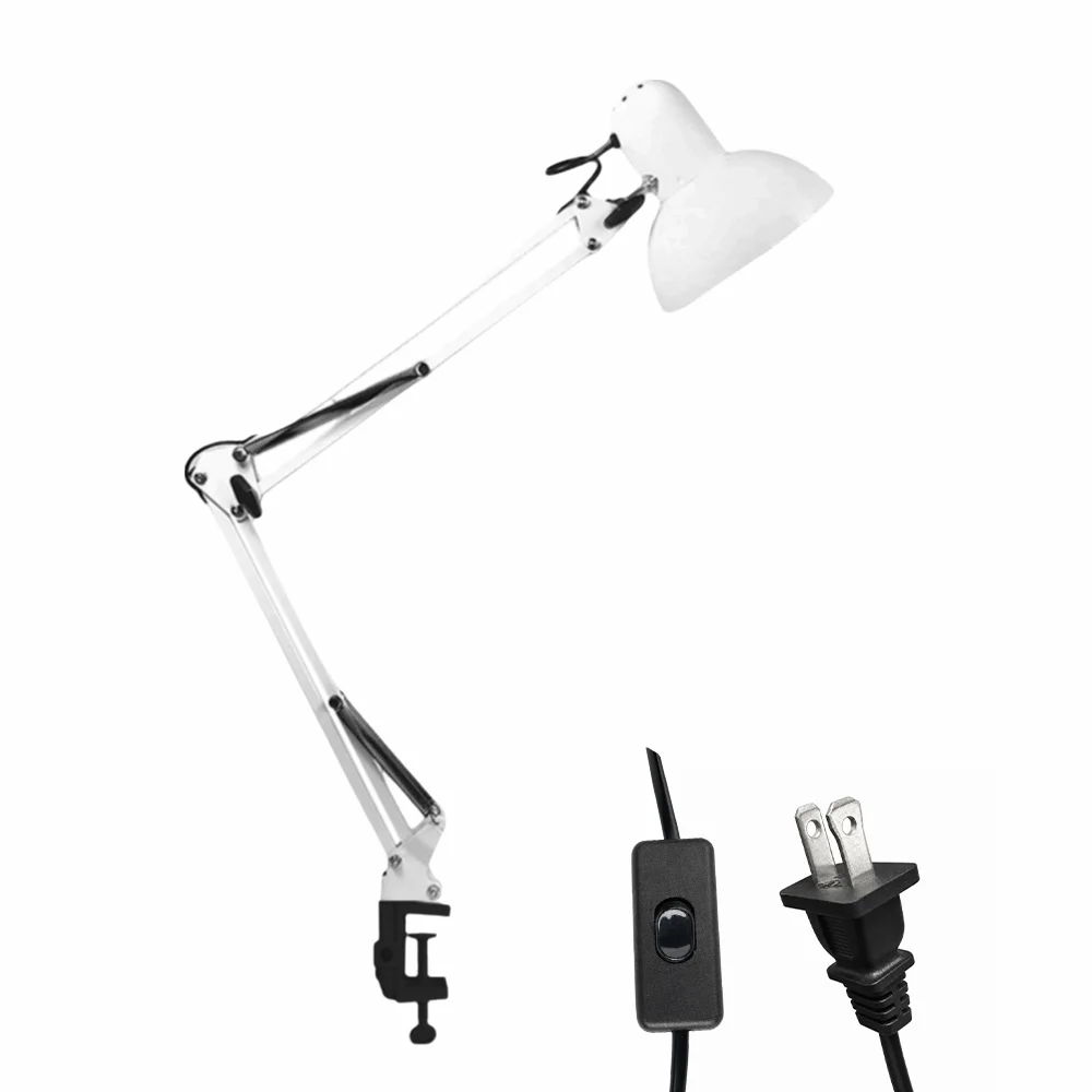 クランプ付きポータブルled読書灯-usプラグ-110v-フレキシブルアーム-クリップデスクランプ-ロングアーム-プラスチッククランプ-スイングアームランプ-刺繍用