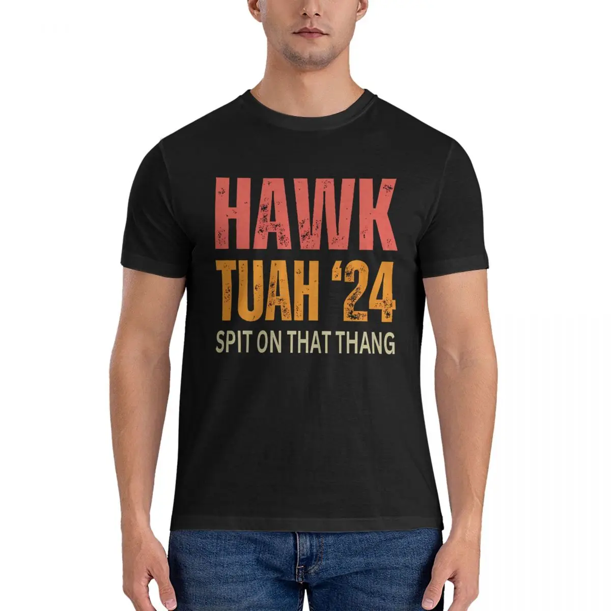 Novelty Slick As Grease T-Shirt Men O Neck 100% Cotton Shirt Hawk Tuah Spit On That Thang Short Sleeve Tee Shirt Printed Clothes