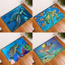 Sea World fish turtle print pattern door mat kitchen bathroom absorbent carpet home decoration living room entrance entrance mat