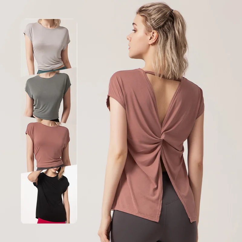 Women's Split Side Yoga Top Loose Fit Workout T-shirt Fitness Vest Short Length Inner Wear Polyester Blend Summer Sportswear