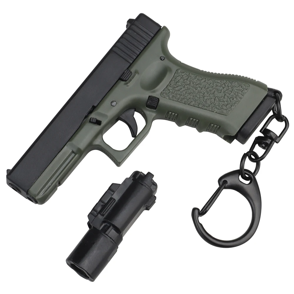 Glock G17-Green Mini Gun Keychain 1:4 Miniature Gun Shape Pistol Keyring Pendant Ornament Gift for Army Fan Model Collection