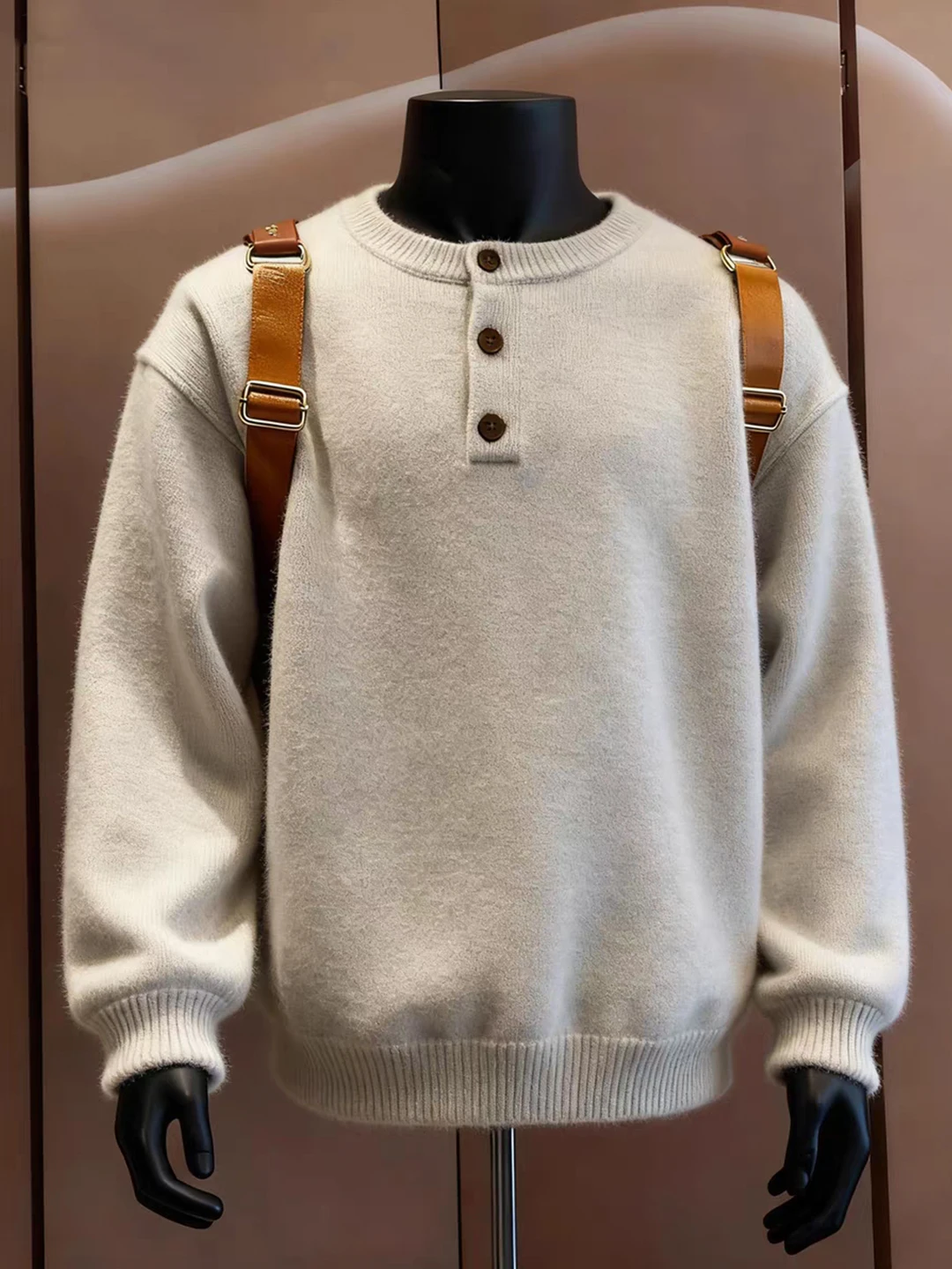 

ay Henry Collar Knitwear Men's Autumn Winter Ne Sweater American Sle Inner Wear Yarn Material Loose Fit Long Sve