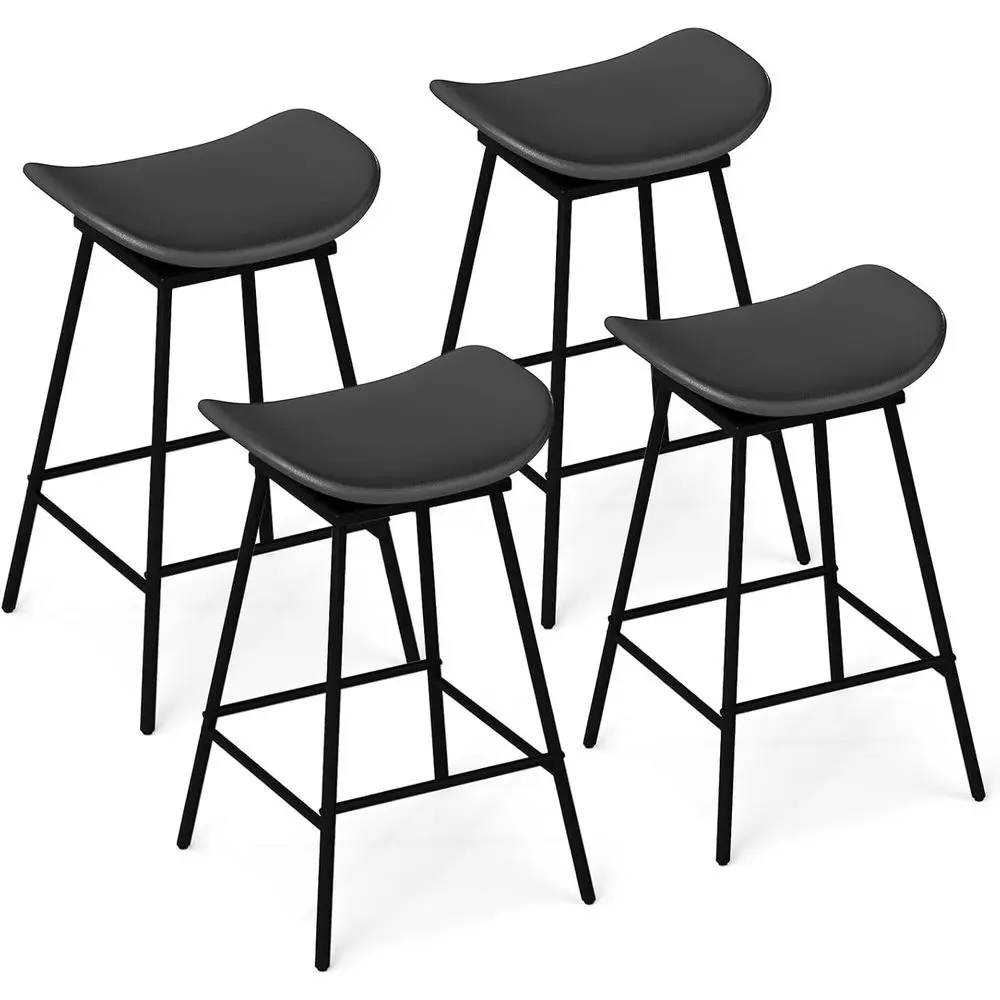 Padded Leather Swivel Bar Stools with Footrest, Adjustable Height, Set of 4 for Kitchen Island Dining