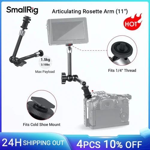 Imagen 1 del producto SmallRig brazo de roseta articulado con montaje de zapata fría y adaptador de tornillo roscado estándar de 1/4 ""-20, longitud máxima de 11 pulgadas-1498B