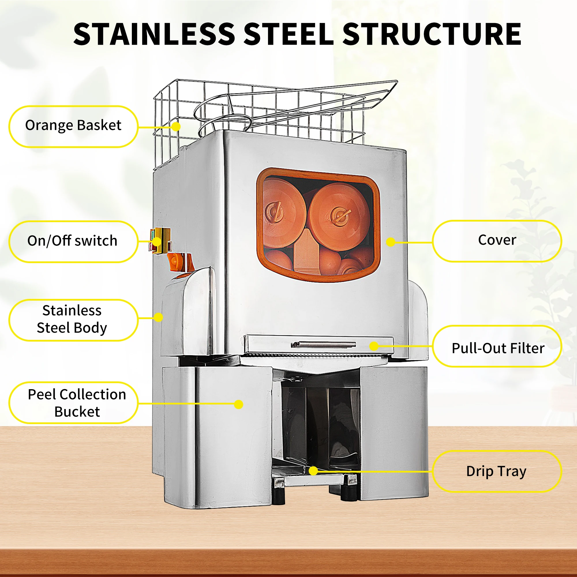 Commercial Stainless Steel Housing 120W Power Press Orange Juicer, Citrus Juicer