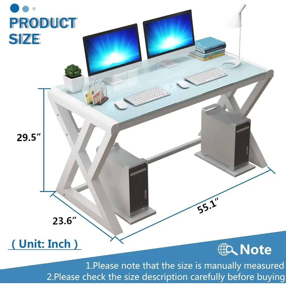 유리 컴퓨터 책상, 탄소강 프레임과 유리 상판을 갖춘 현대적인 컴퓨터 책상, 홈 오피스 책상 컴퓨터 테이블 연구용