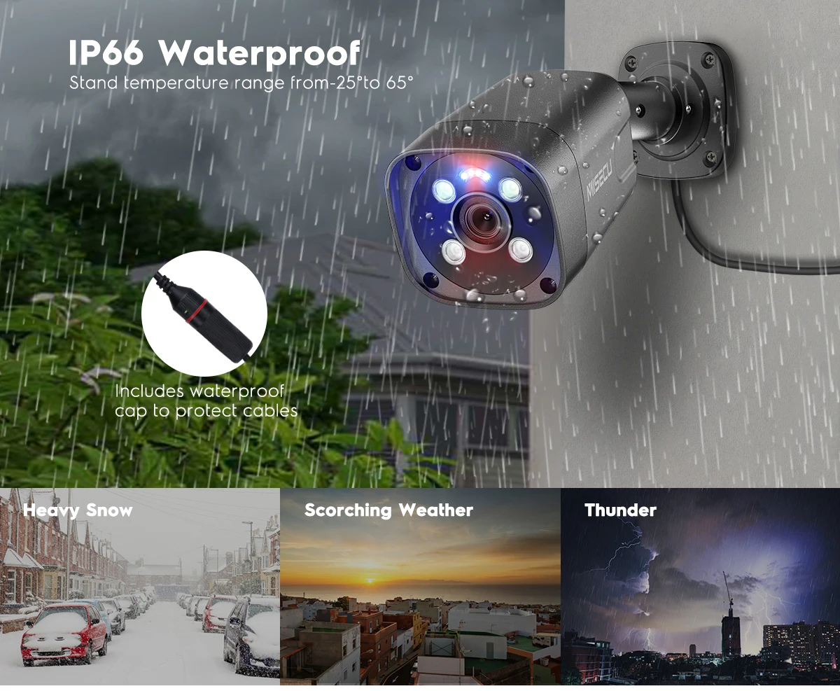 MISECU 4MP 8MP IP Camera Security Protection Full Color Night Vision Two Way Audio Waterproof Video Surveillance POE H.265 Onvif