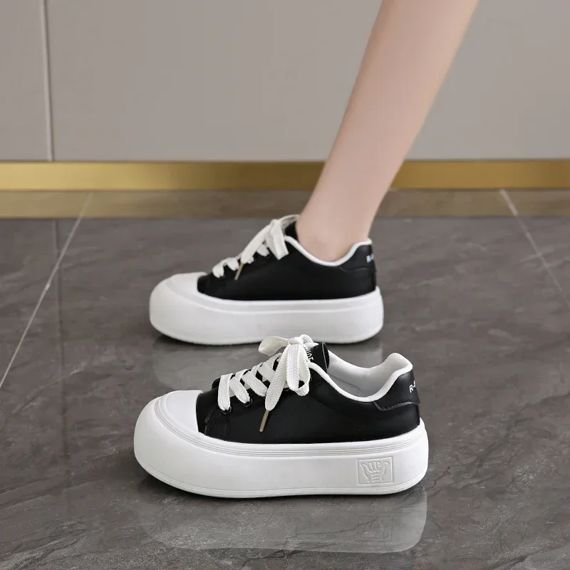 Fashion Women's White Platform Sneakers PU Leather Walking Cute Bow Lace Up Shoes Knot Pearl Detachable Casual Tennis