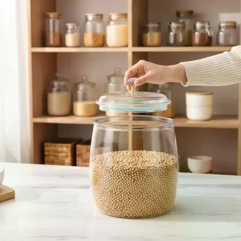 Transparent Flour Grains Storage Jar With Lid Sealed Grains Storage Box Wide Mouth Candy Cookie Jar Tea Kitchen Organizer