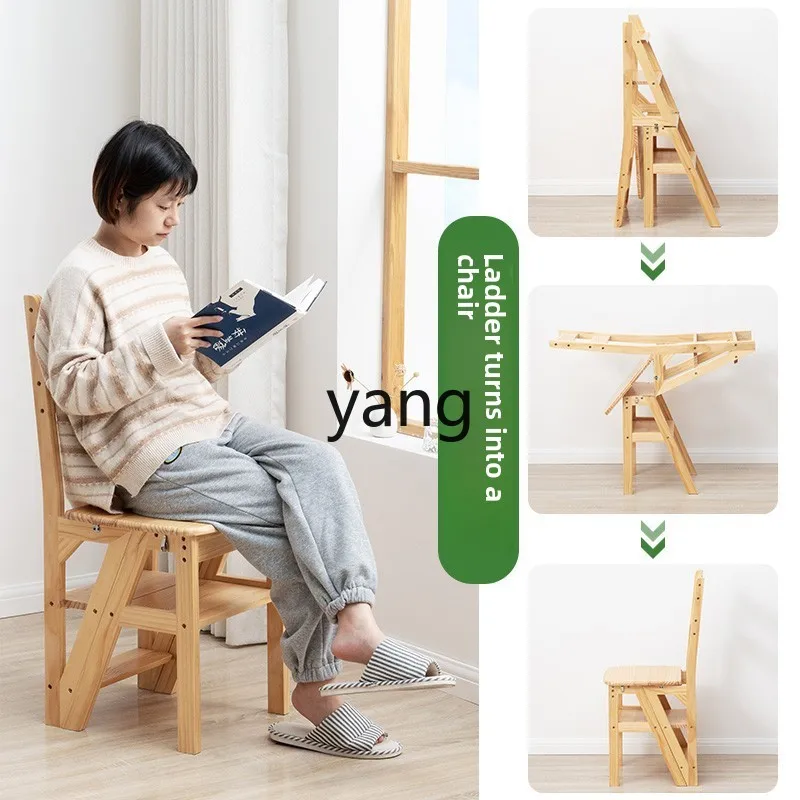 كرسي سلم من الخشب الصلب LMM كرسي سلم منزلي قابل للطي ثنائي الغرض سلم بدواسة تسلق داخلية #4