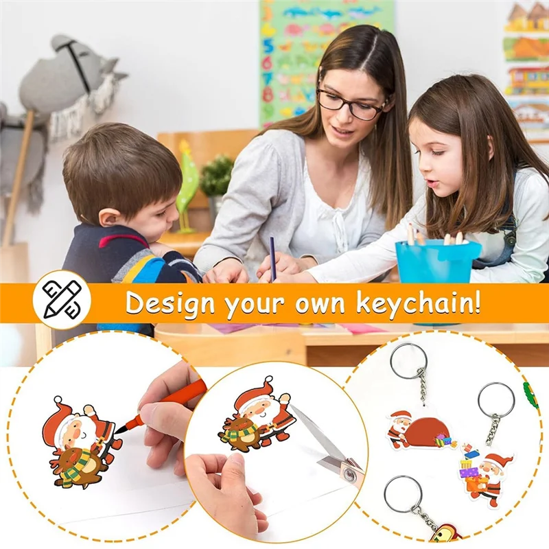 GOOD-213PCS مجموعة سلسلة مفاتيح من صفائح الانكماش الحراري مع 12 قطعة من أوراق الانكماش، 3 قطع من الورق المقلي مع نمط، أقلام رصاص ملونة