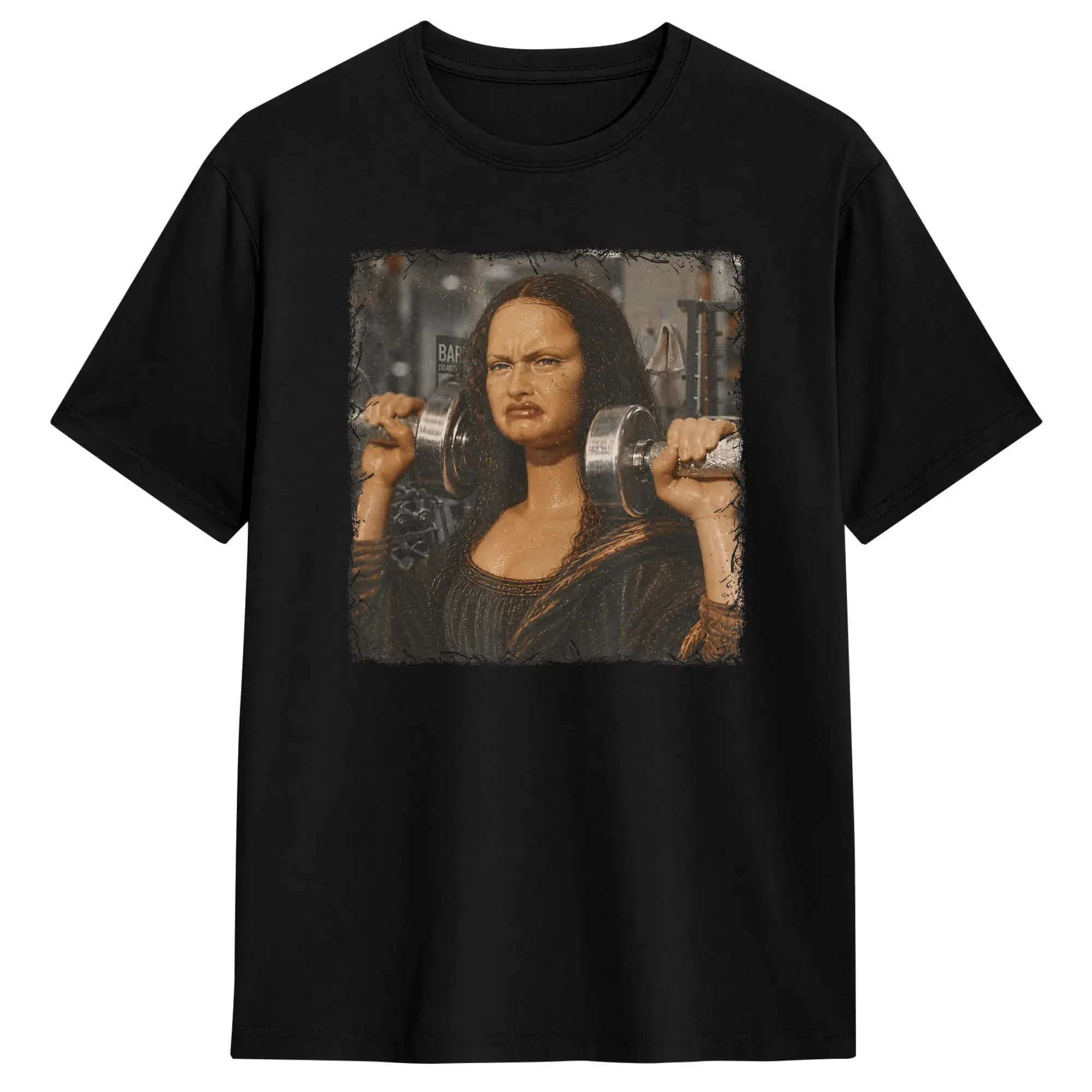 Funny Mona Lisa in a Retro Disgusting Gym Meme  Cotton T-Shirt For Men Summer  Y2K Basic T Shirts Fashion Tees Oversize Tops