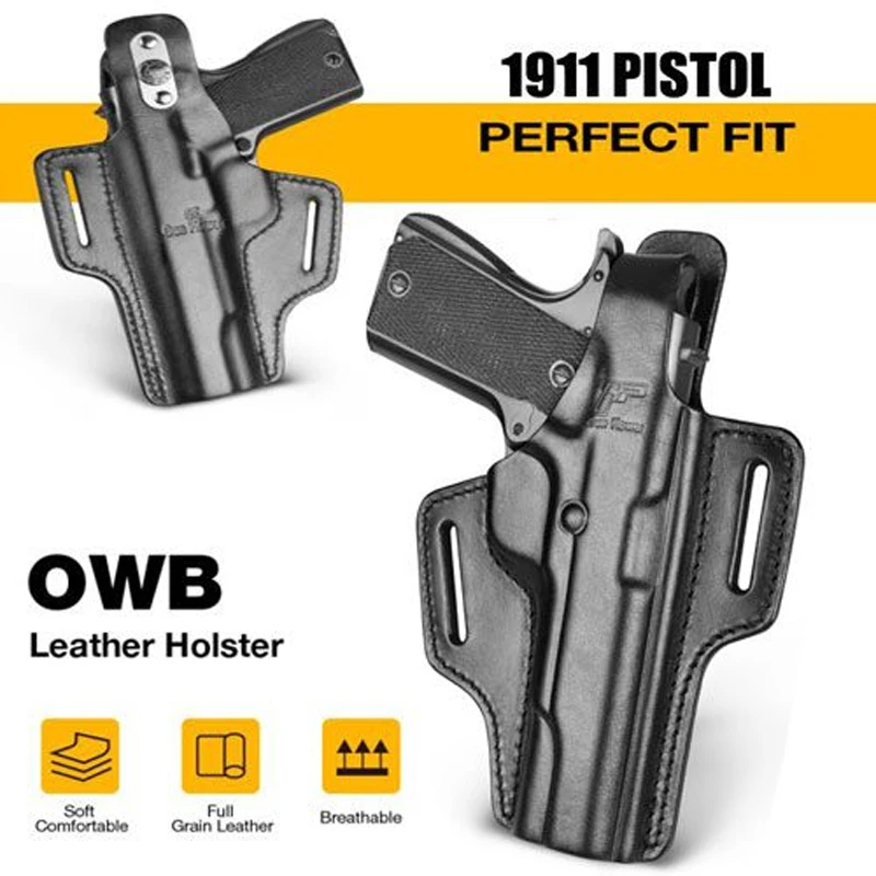 

G&F Full Grain Leather 1911 Holster for Outside Waistband Carry Thumb Break Holster for Fits Most 1911 Style Pistols .45 Pistol