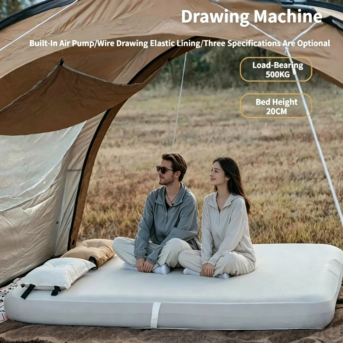 MOUNTAINHIKER Outdoor Camping Automatic Inflation Drawing Mattress Double Person Travel Beach Pad Air Pump 20cm High Resilience