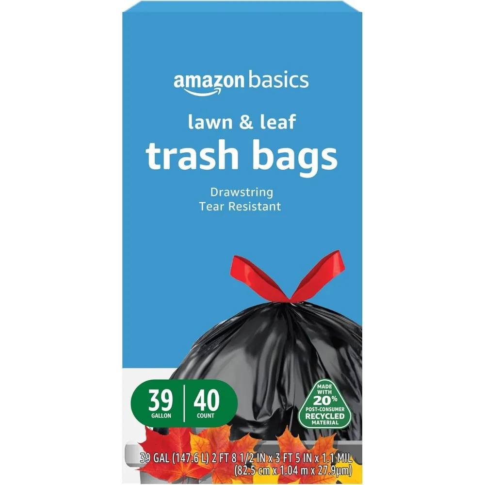 

Heavy Duty 39 Gallon Lawn & Leaf Trash Bags, 20% Recycled, 40 Count - Durable & Eco-Friendly