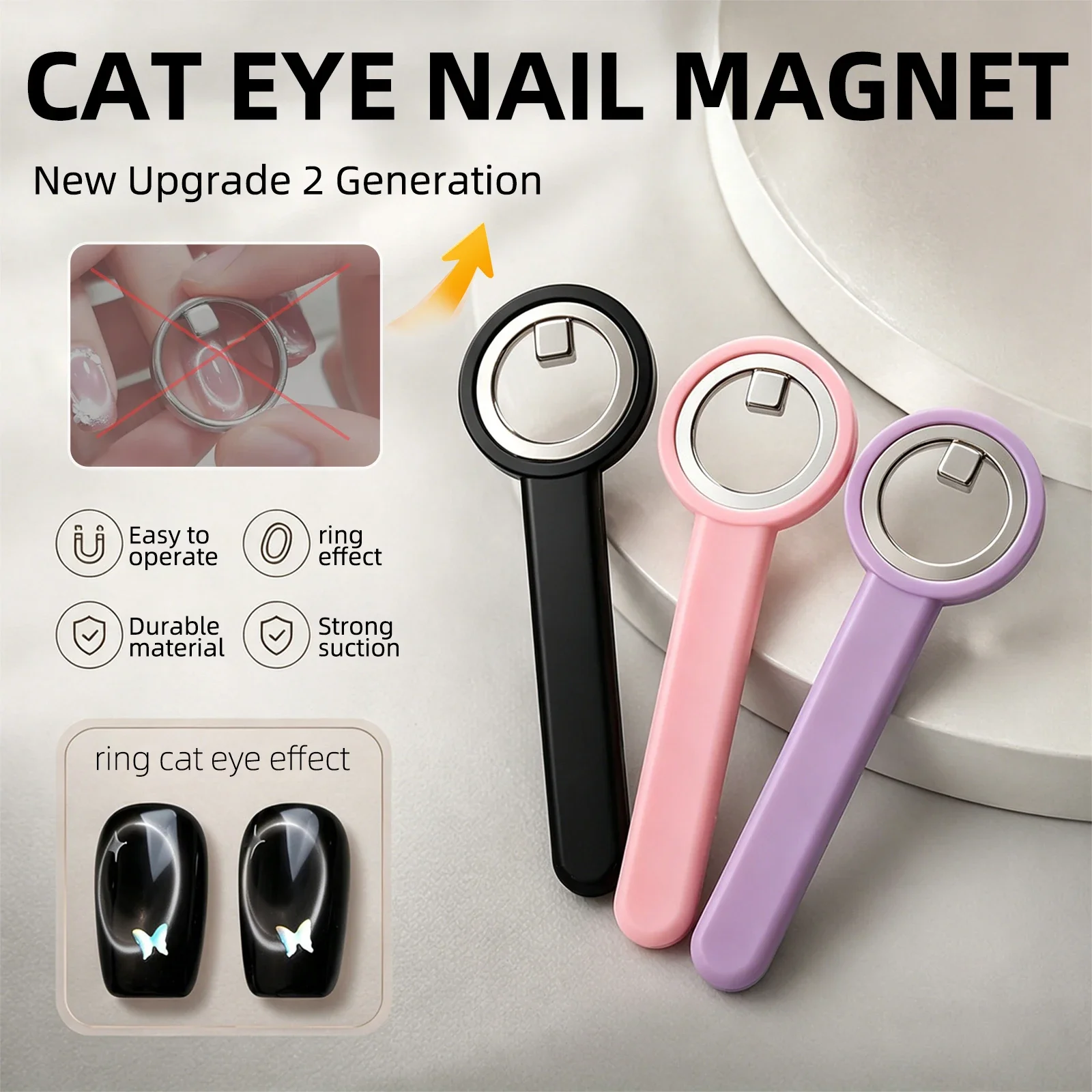 New Circular Ring Cat Eye Nail Magnet Stick with Handle Halo Effect Magnetic Tool for Magnetic Gel Polish DIY Manicure Art