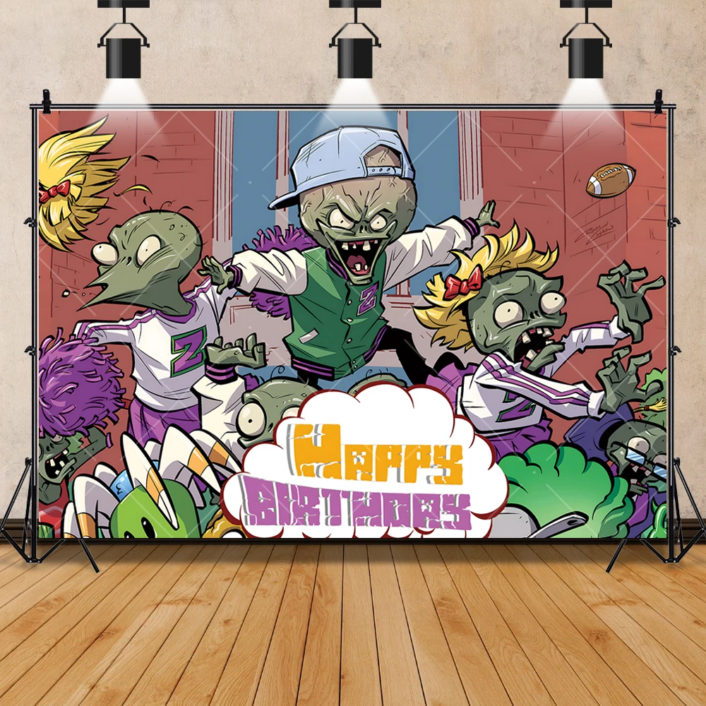 Plants vs. Zombies Sunflower Pea Shooter Game Child Birthday Party Backdrop Custom Boys Baby Room Decor Photography Background
