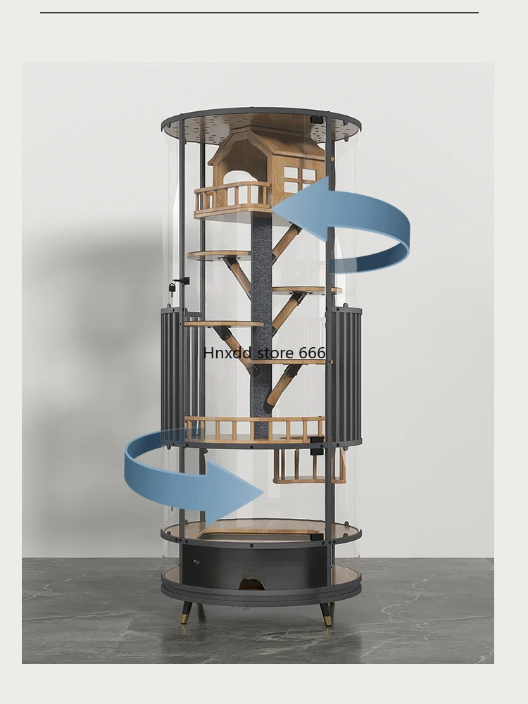 

Панорамный стеклянный шкаф для кошек, Круглый, встроенный в туалет, домашнее гнездо для кошек, балкон из массива дерева