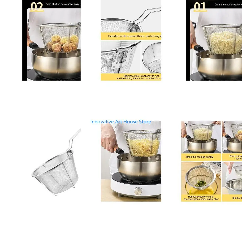 E1PC Round Fry Basket French Fries Holder Fried Table Serving Oil Filtration