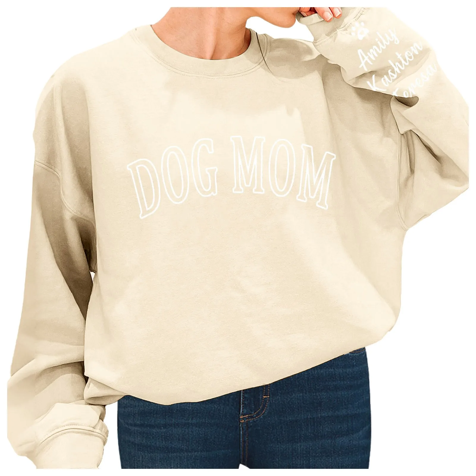 Womens Letter Print Sweatshirt Oversize Sweatshirts Crewneck Long Sleeve Pullover Top Fleece Lined Sweatshirt Women