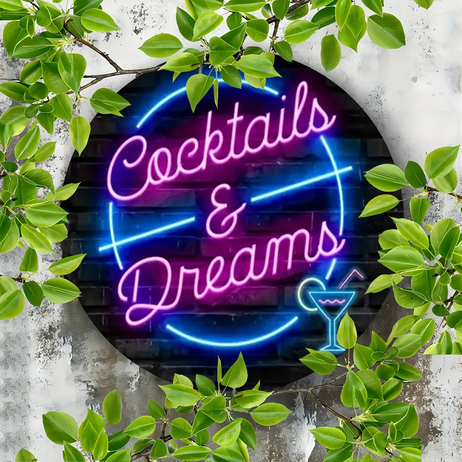 2D flat, 1pc retro Neon-style "Cocktails and Dreams" wooden - humorous wall art, perfect gift view 2