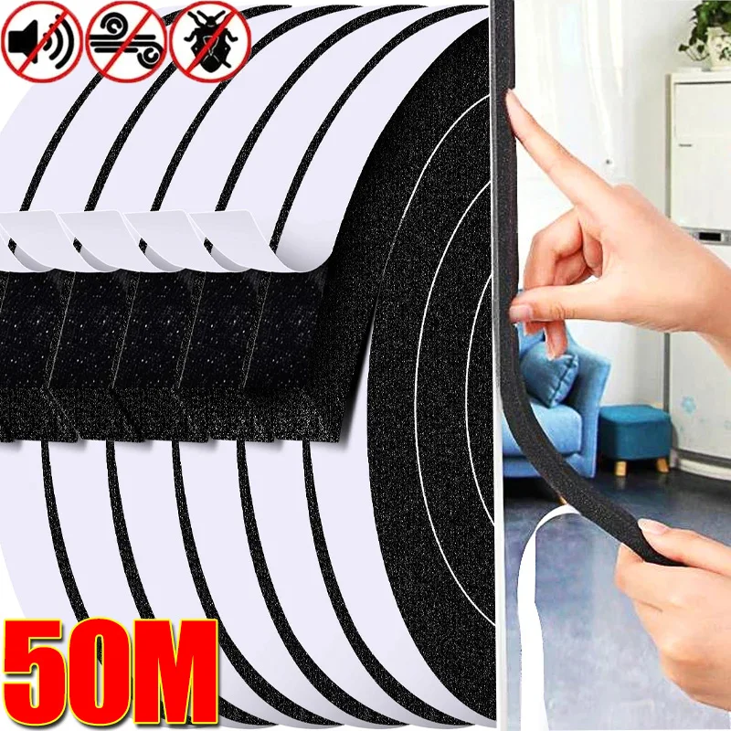 50/2m Window Sealing Strips Windproof Sound-Proof Door Weather Stripping Dustproof Self-adhesive Tape Door Seam Sealing Strip